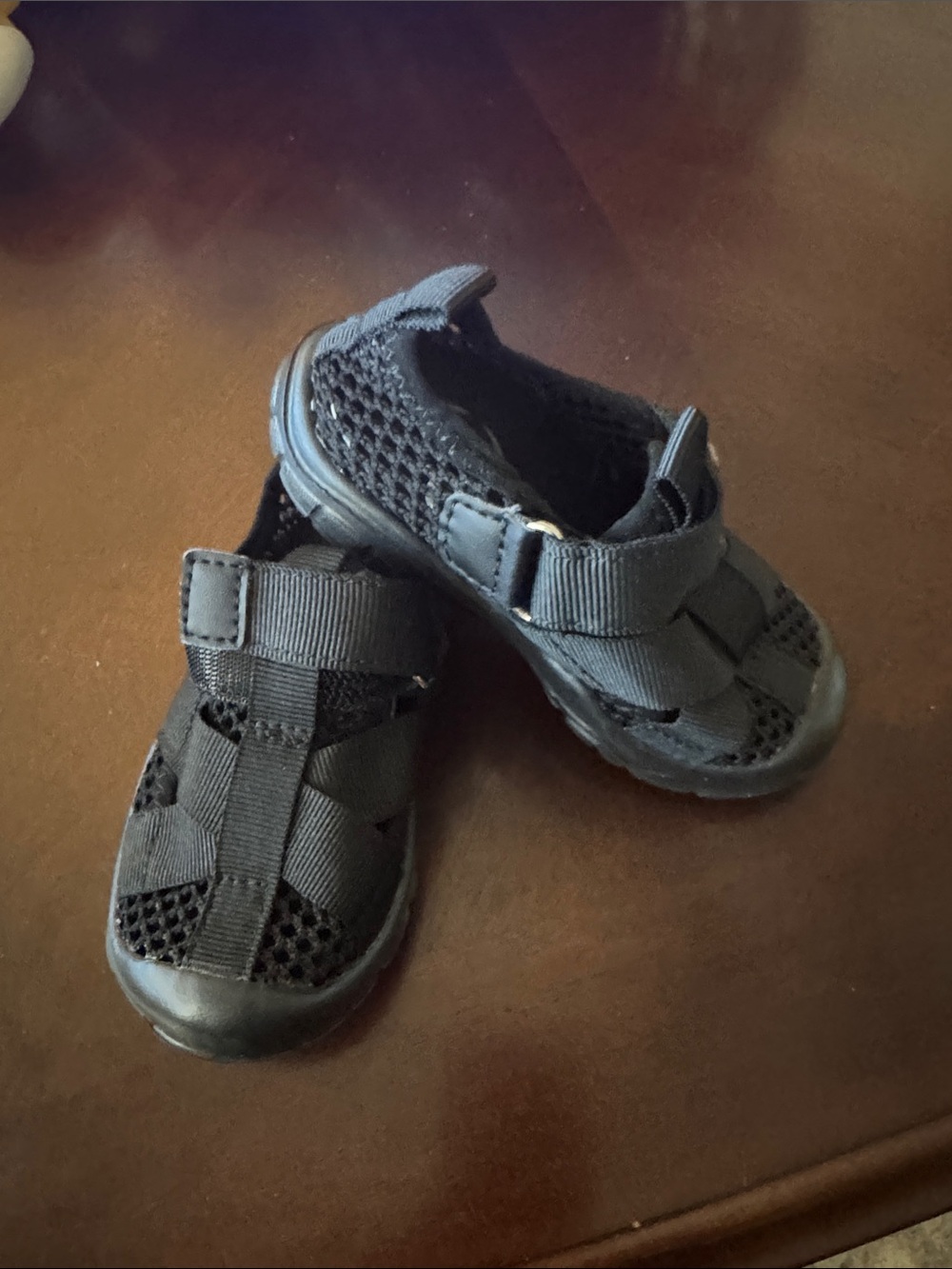 Kids Black Mesh Sport Sandals with Hook-and-Loop Strap